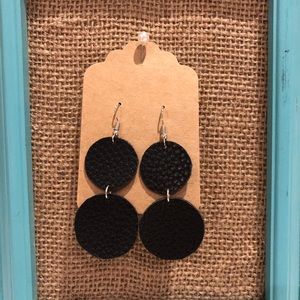 Faux leather black circle earrings